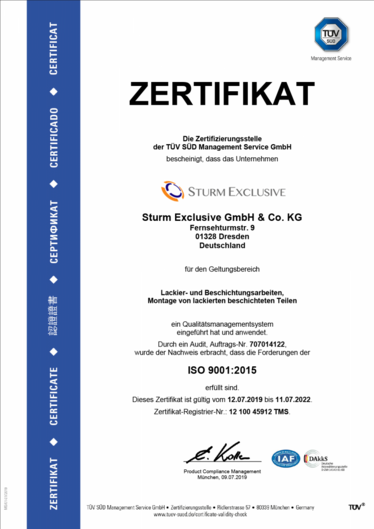 Zertifikat Qualitätsmanagement ISO 9001:2015
